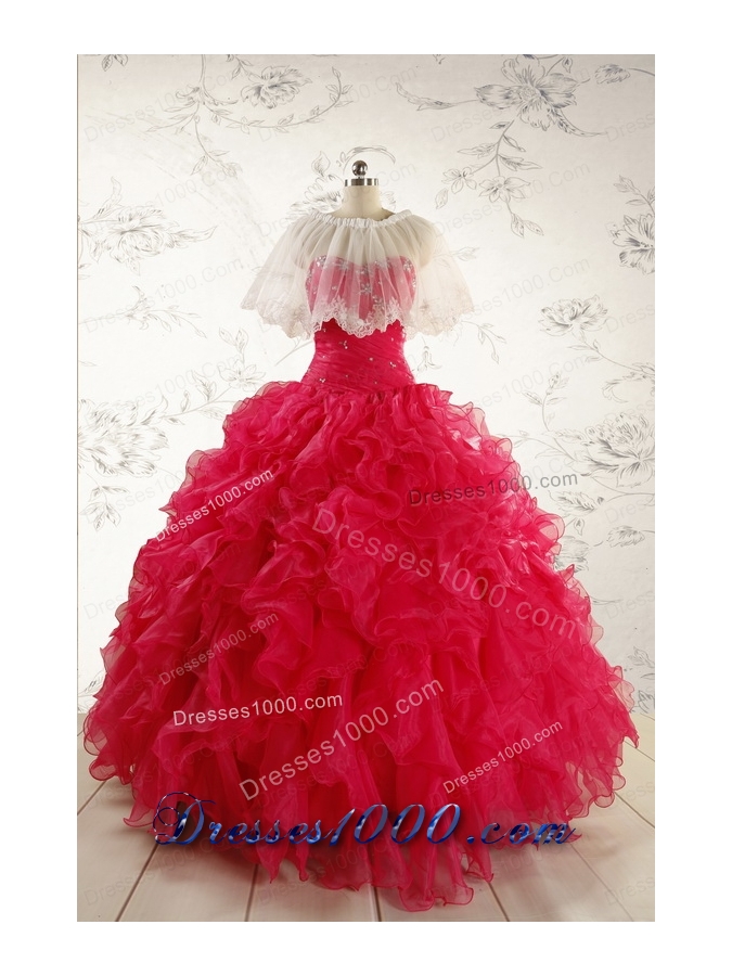 2015 New Style Sweetheart Coral Red Quinceanera Dresses with Beading