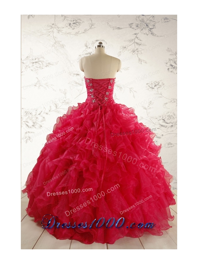 2015 New Style Sweetheart Coral Red Quinceanera Dresses with Beading
