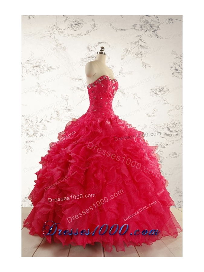 2015 New Style Sweetheart Coral Red Quinceanera Dresses with Beading