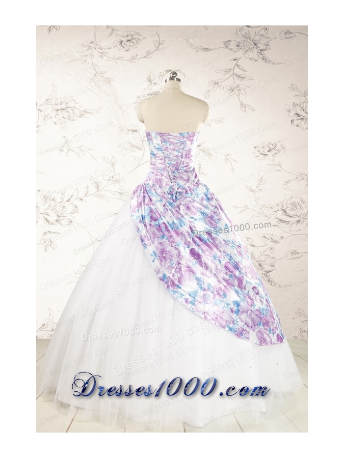 2015 Printed Multi-color Quinceanera Dresses with Beading and Ruching