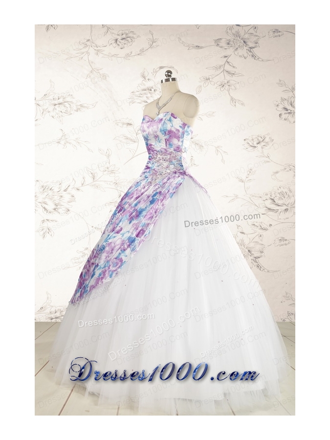 2015 Printed Multi-color Quinceanera Dresses with Beading and Ruching