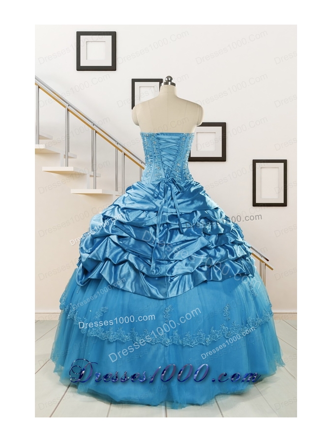 2015 Spring Fashionable Appliques Teal Quinceanera Dresses