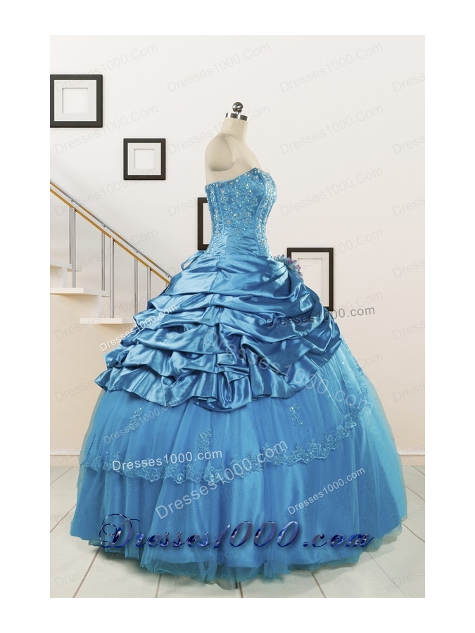 2015 Spring Fashionable Appliques Teal Quinceanera Dresses