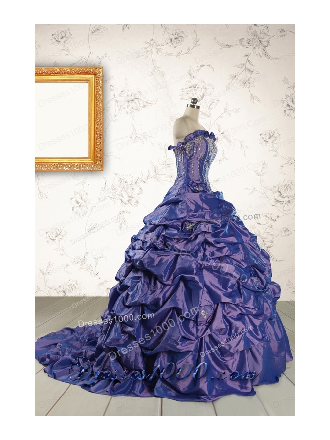 2015 Unique Purple Quinceanera Dresses with Brush Train