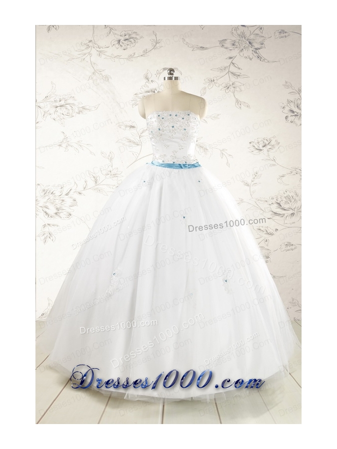 Appliques White Cheap Quinceanera Dresses with Wraps for 2015