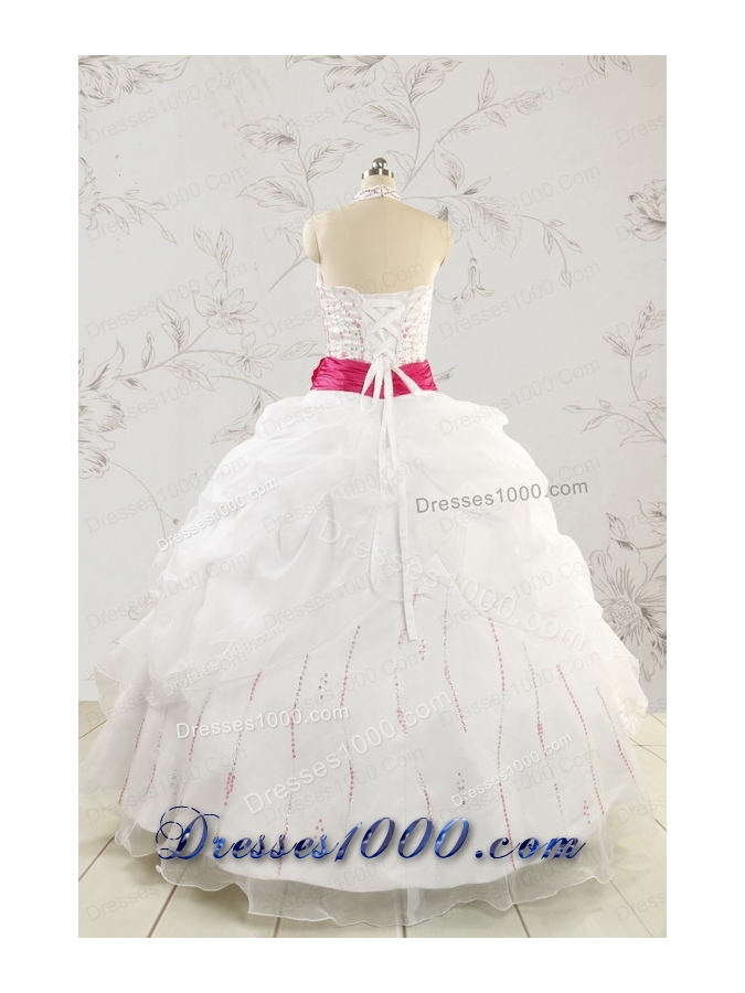 Elegant Halter Belt Beading White Quinceanera Dresses for 2015