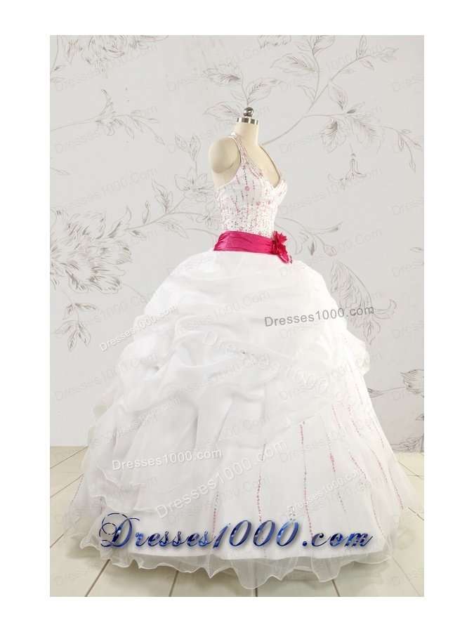 Elegant Halter Belt Beading White Quinceanera Dresses for 2015