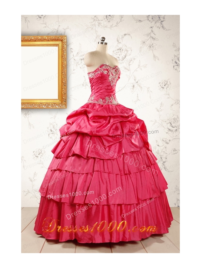Most Popular Coral Red Sweet 16 Dresses with Appliques