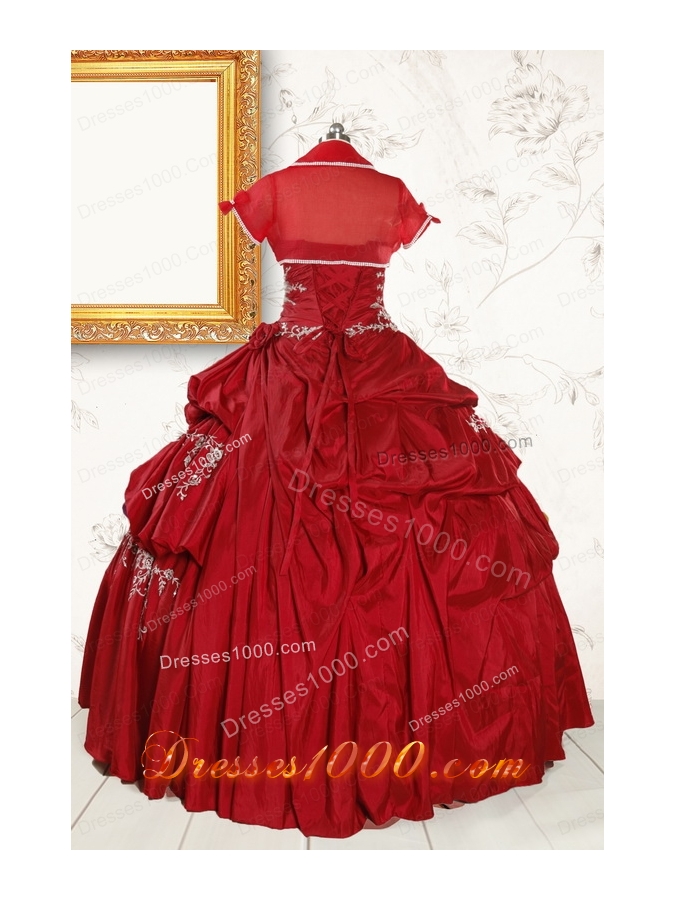 Wine Red Appliques Sweetheart 2015 Quinceanera Dress