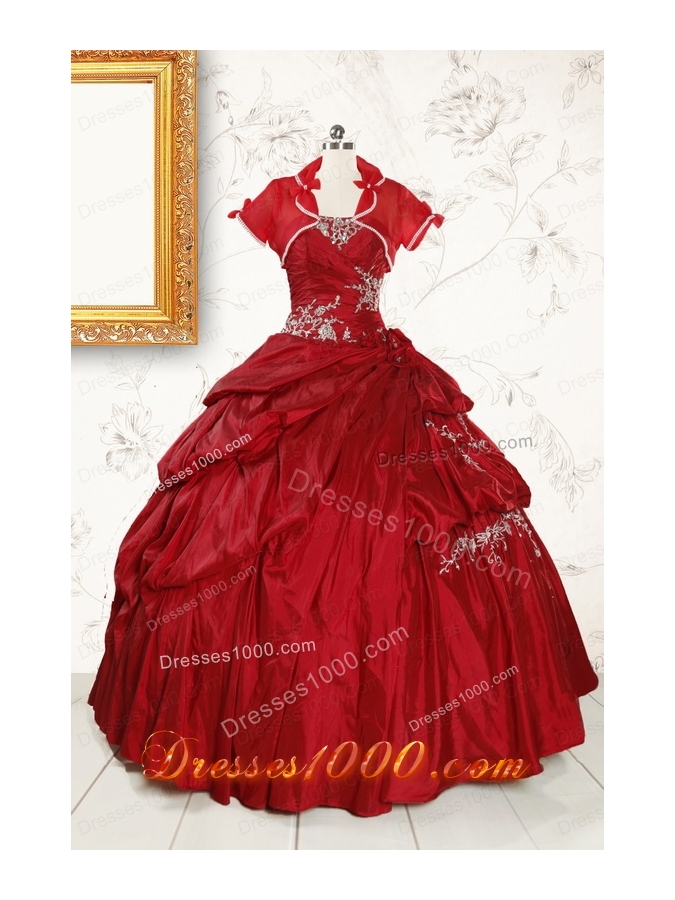 Wine Red Appliques Sweetheart 2015 Quinceanera Dress