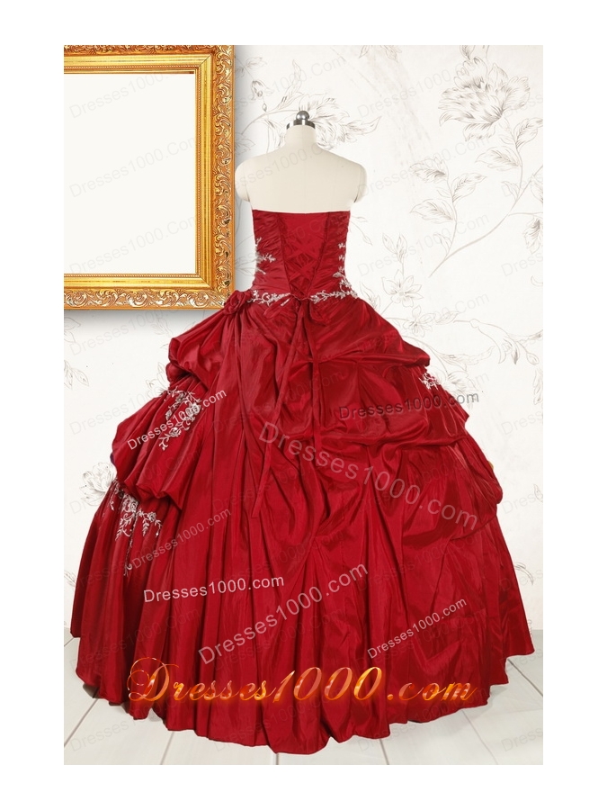 Wine Red Appliques Sweetheart 2015 Quinceanera Dress