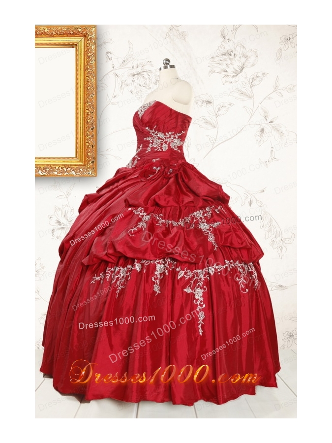 Wine Red Appliques Sweetheart 2015 Quinceanera Dress