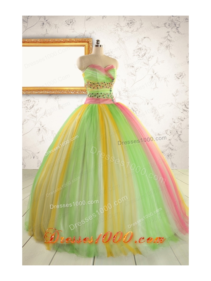 2015 Elegant Sweet 16 Dresses in Multi-color with Beading