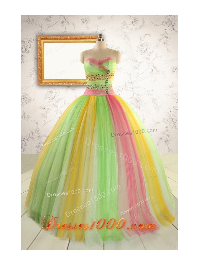 2015 Elegant Sweet 16 Dresses in Multi-color with Beading