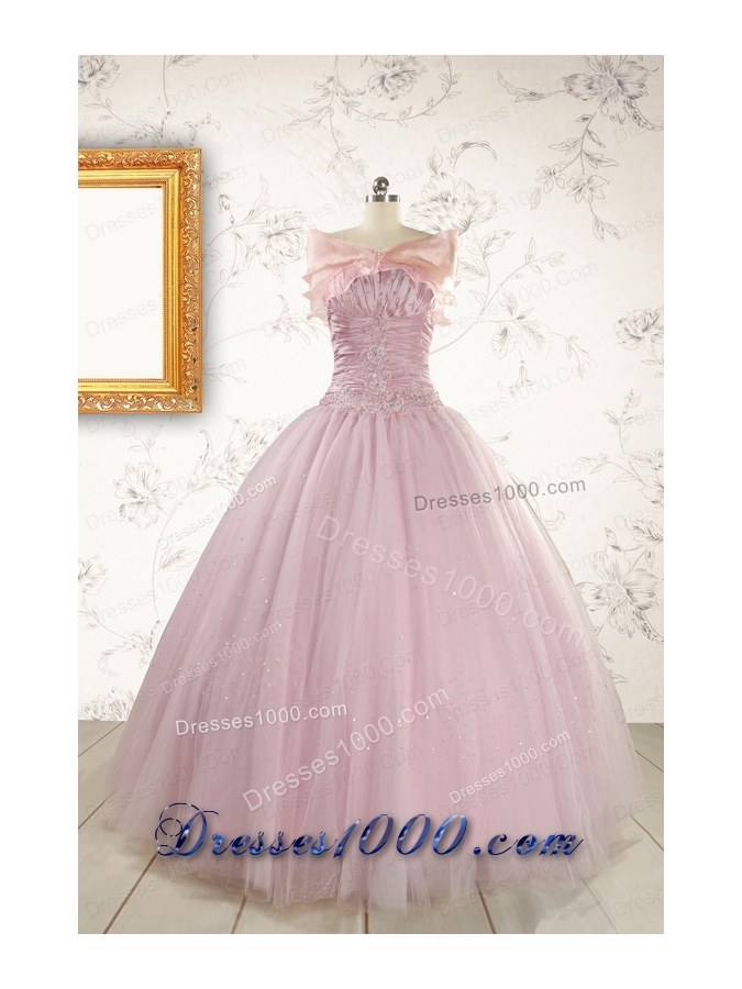 2015 Light Pink Strapless Simple Sweet 16 Dresses with Appliques