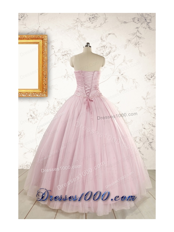 2015 Light Pink Strapless Simple Sweet 16 Dresses with Appliques