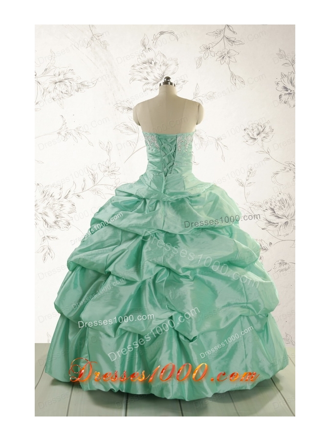 2015 Luxurious Apple Green Quinceanera Dress with Beading and Pick Up