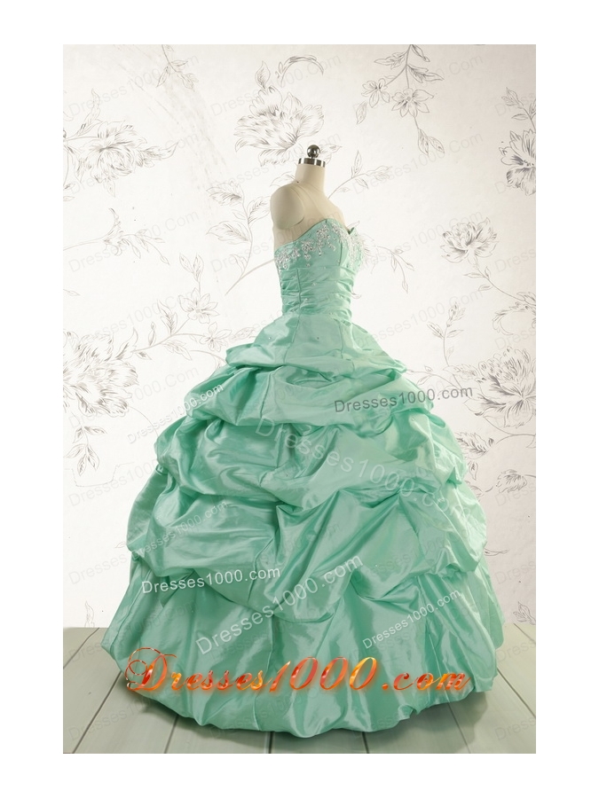 2015 Luxurious Apple Green Quinceanera Dress with Beading and Pick Up