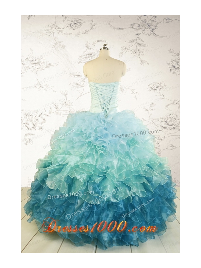 2015 Prefect Multi Color Quinceanera Dresses with Beading and Ruffles