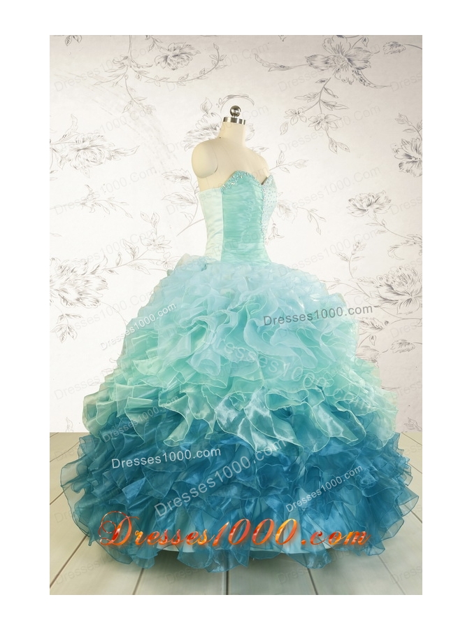 2015 Prefect Multi Color Quinceanera Dresses with Beading and Ruffles