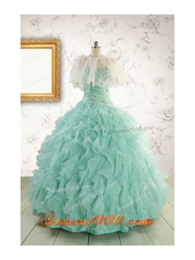 2015 Pretty Sweetheart Beading Quinceanera Dresses in Apple Green