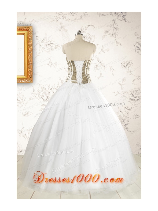 2015 The Super Hot Tulle Strapless Sequins White Quinceanera Dresses