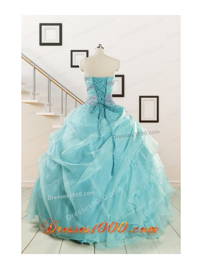 Beading and Ruffles Pretty Quinceanera Dresses in Aqua Blue for 2015