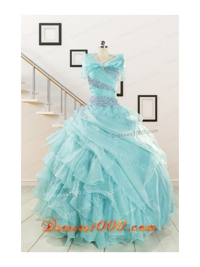Beading and Ruffles Pretty Quinceanera Dresses in Aqua Blue for 2015