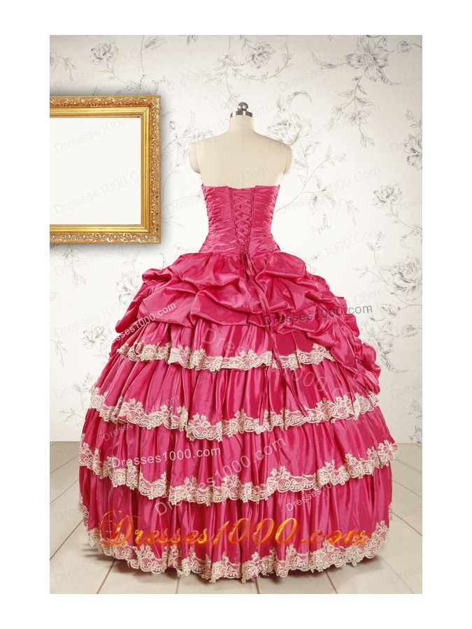 Cheap Appliques Sweet 15 Dresses in Coral Red