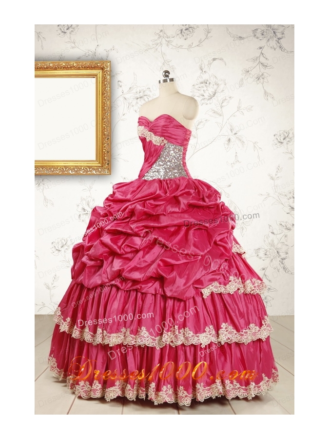Cheap Appliques Sweet 15 Dresses in Coral Red