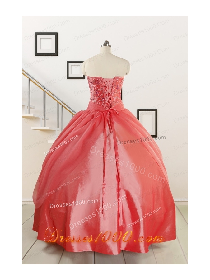 Cheap Strapless Ball Gown Quinceanera Dresses in Watermelon for 2015