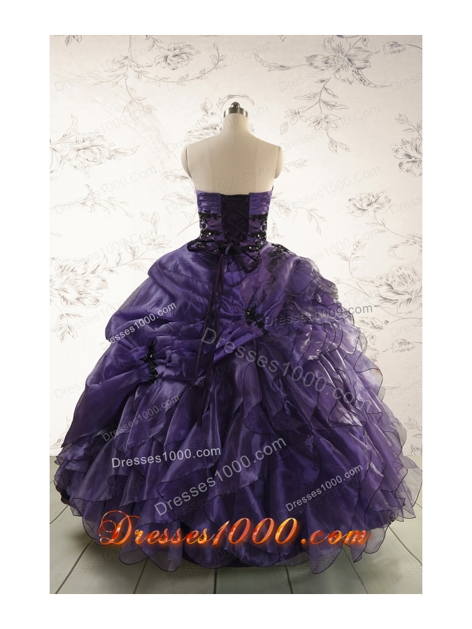 Elegant Sweetheart Appliques Purple Quinceanera Dress for 2015