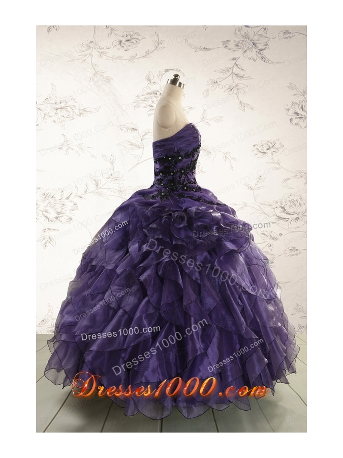 Elegant Sweetheart Appliques Purple Quinceanera Dress for 2015