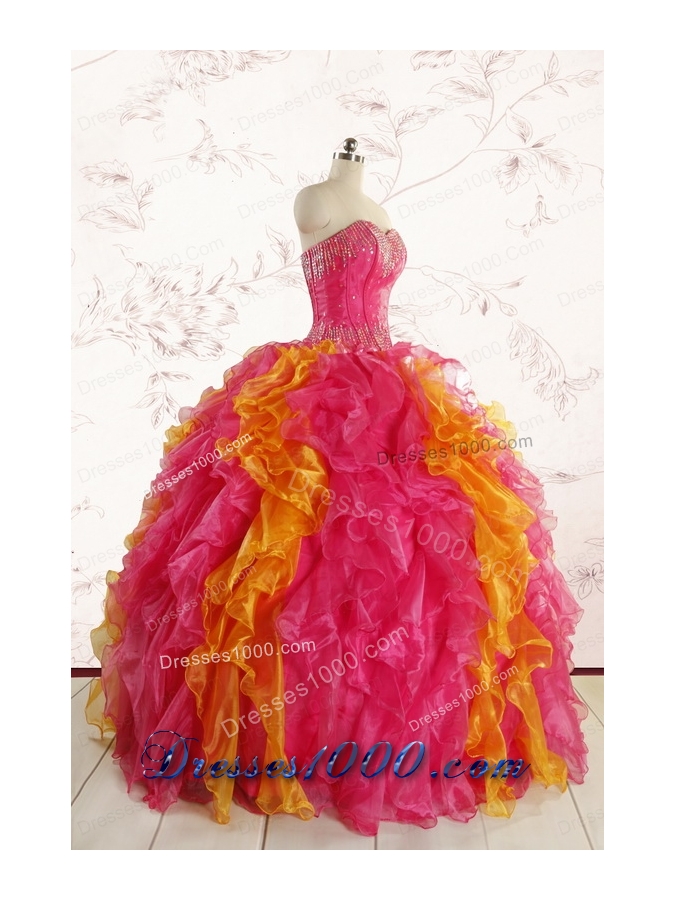 Luxurious Puffy Multi Color Quinceanera Dresses with Beading and Ruffles