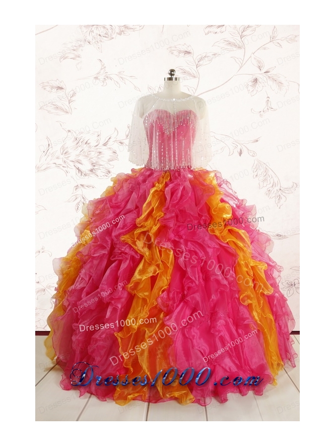 Luxurious Puffy Multi Color Quinceanera Dresses with Beading and Ruffles