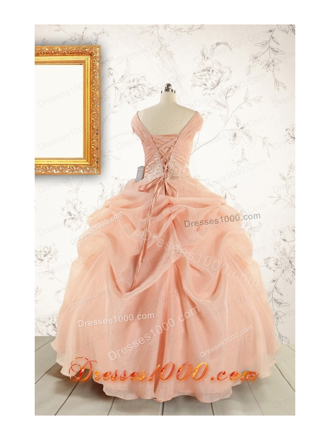 New Style Beading Quinceanera Dresses in Peach For 2015