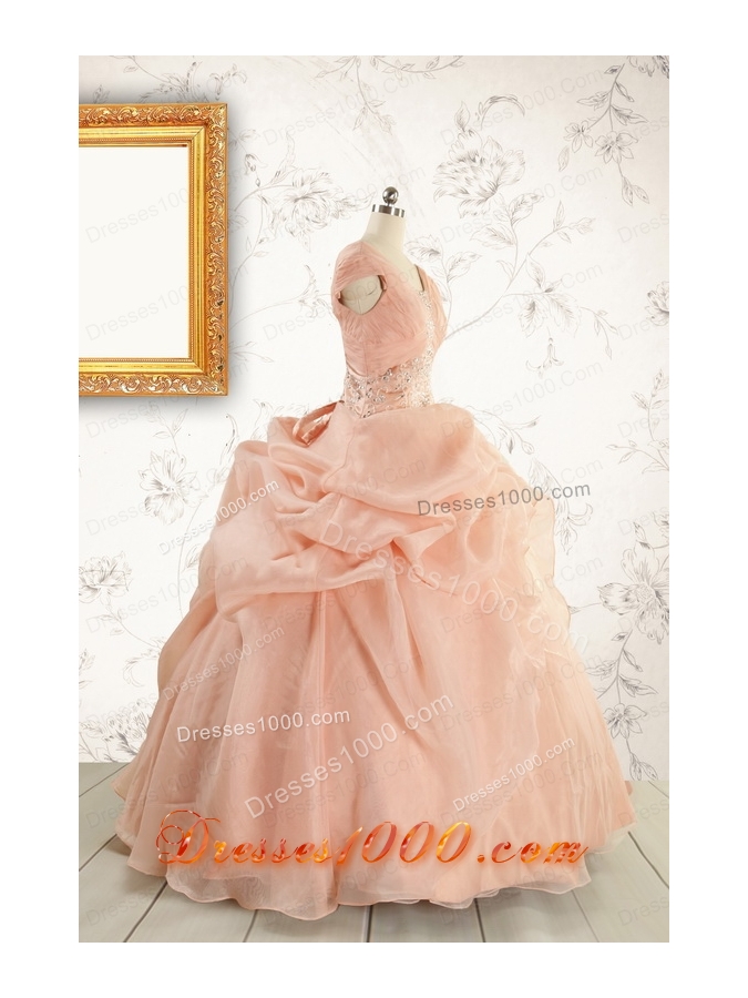 New Style Beading Quinceanera Dresses in Peach For 2015