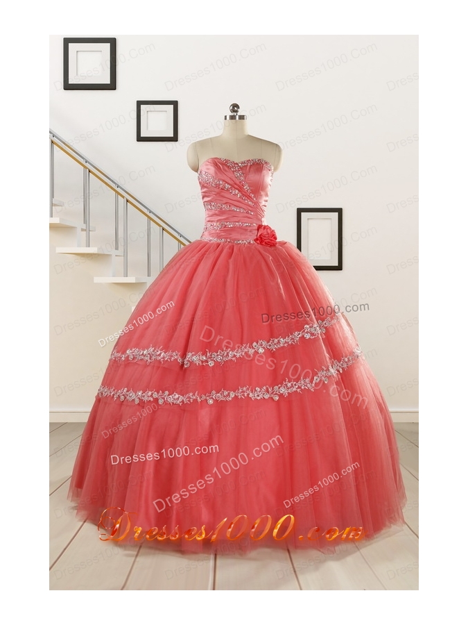 New Style Watermelon Quinceanera Dresses with Beading for 2015
