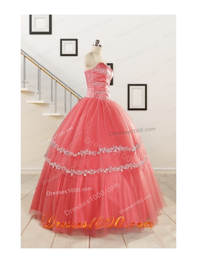 New Style Watermelon Quinceanera Dresses with Beading for 2015