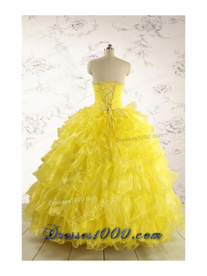 New Style Yellow Quinceanera Dresses with Beading and Ruffles