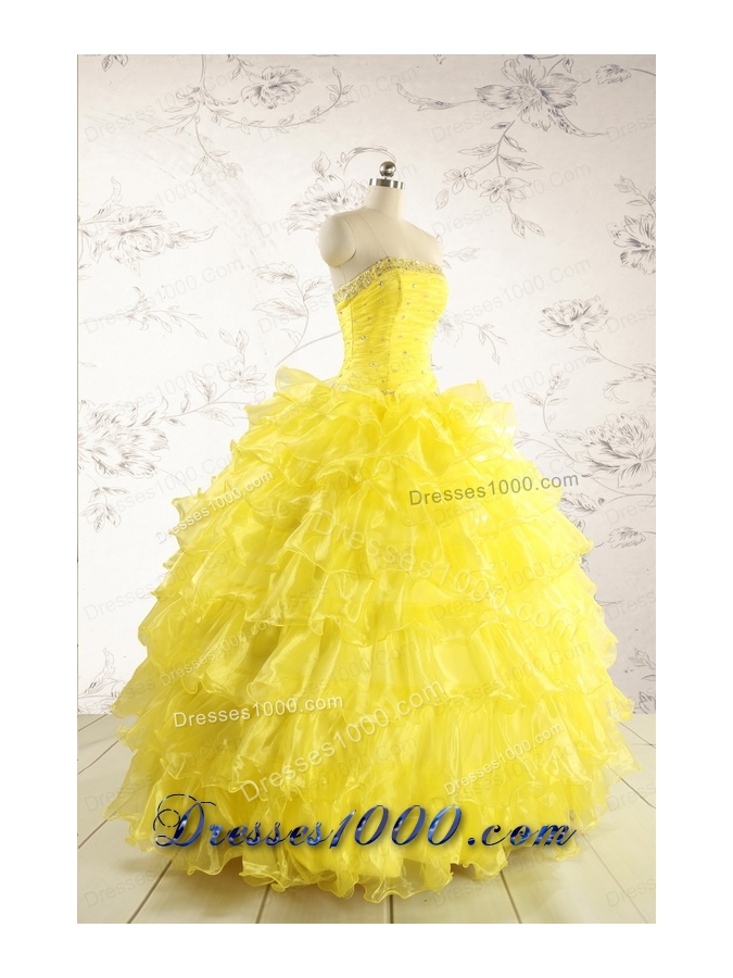 New Style Yellow Quinceanera Dresses with Beading and Ruffles