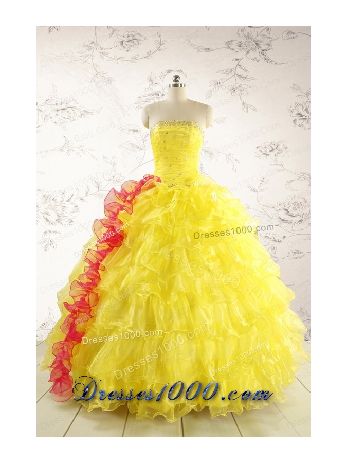 New Style Yellow Quinceanera Dresses with Beading and Ruffles