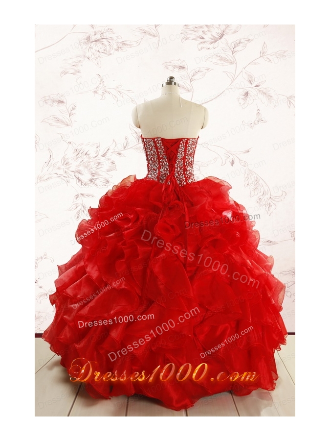 Red Beading and Ruffles Sweetheart Pretty Quinceanera Dresses for 2015
