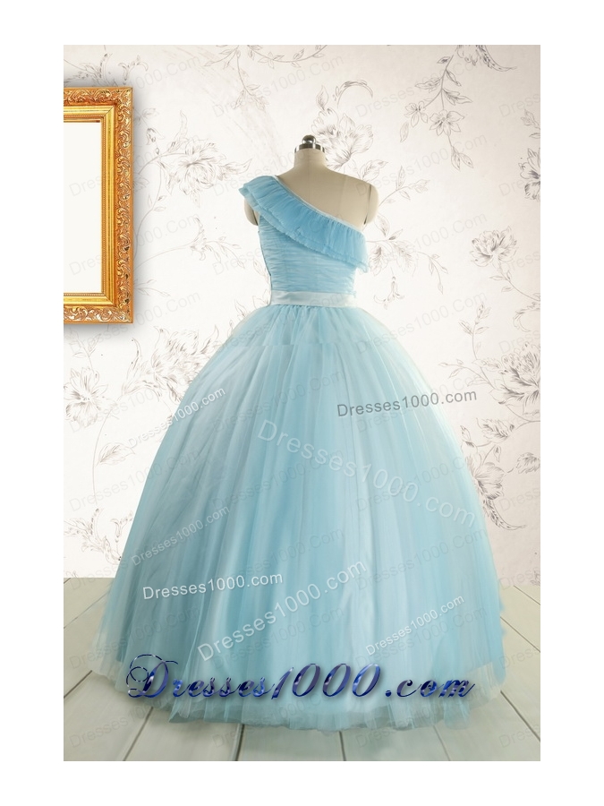 Romantic One Shoulder Light Blue Quinceanera Dress for 2015