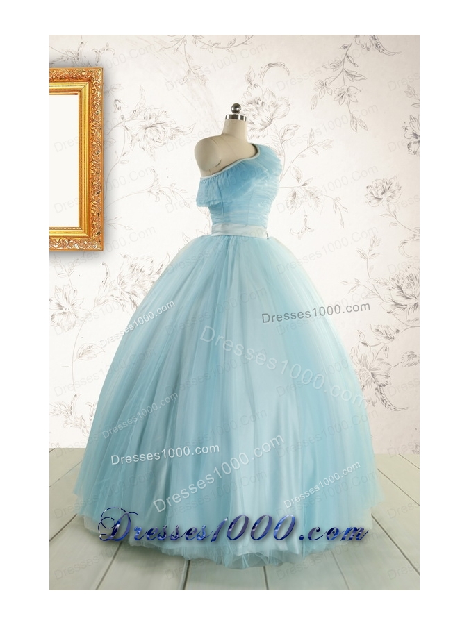 Romantic One Shoulder Light Blue Quinceanera Dress for 2015