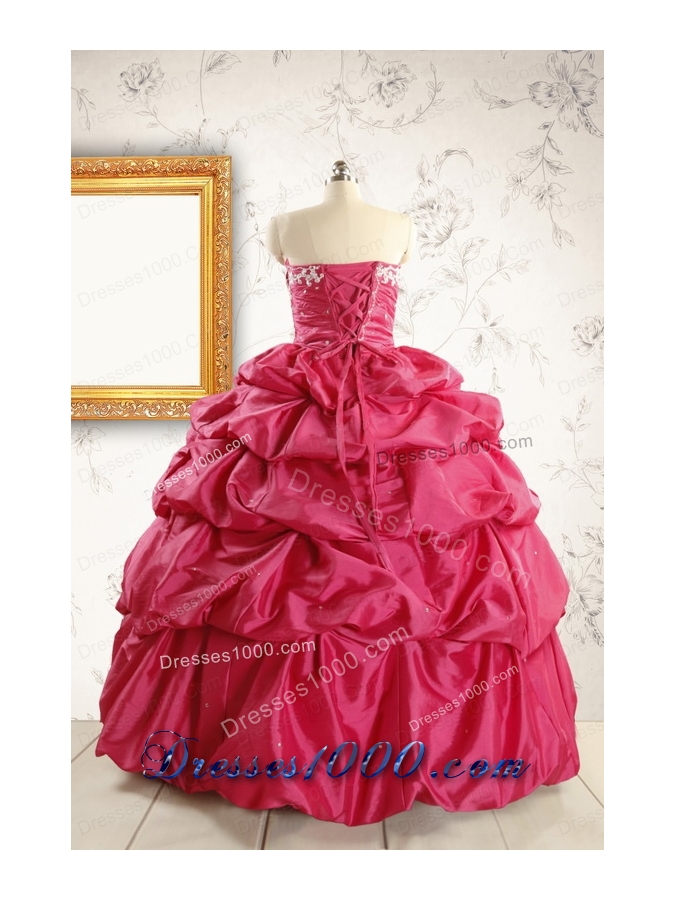 Appliques 2015 Hot Pink Quinceanera Dresses with Lace Up