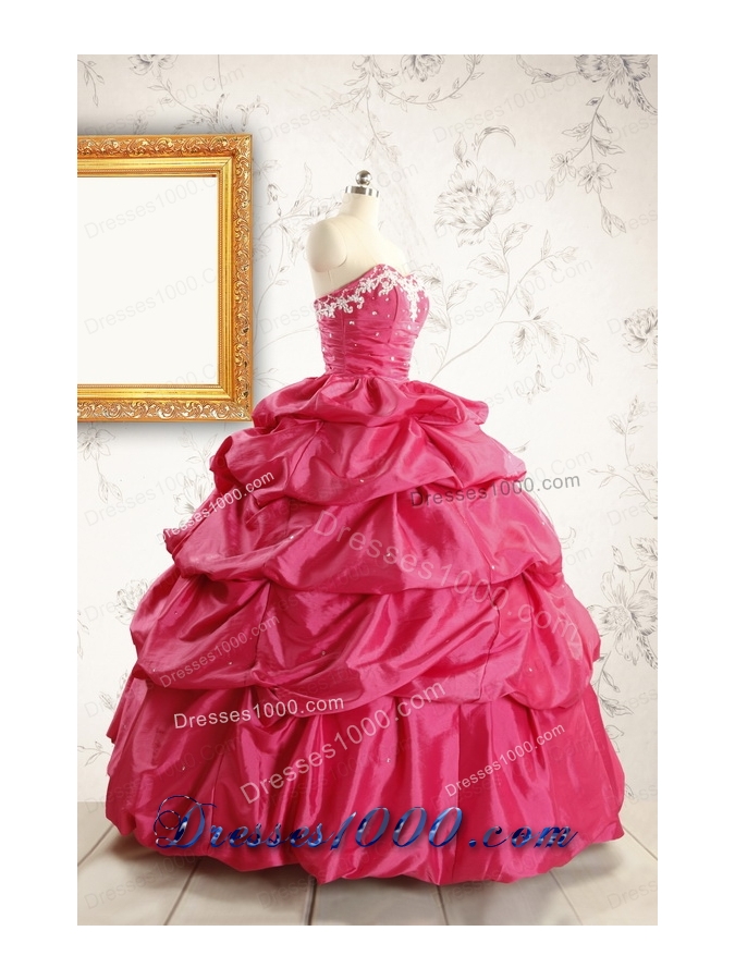 Appliques 2015 Hot Pink Quinceanera Dresses with Lace Up