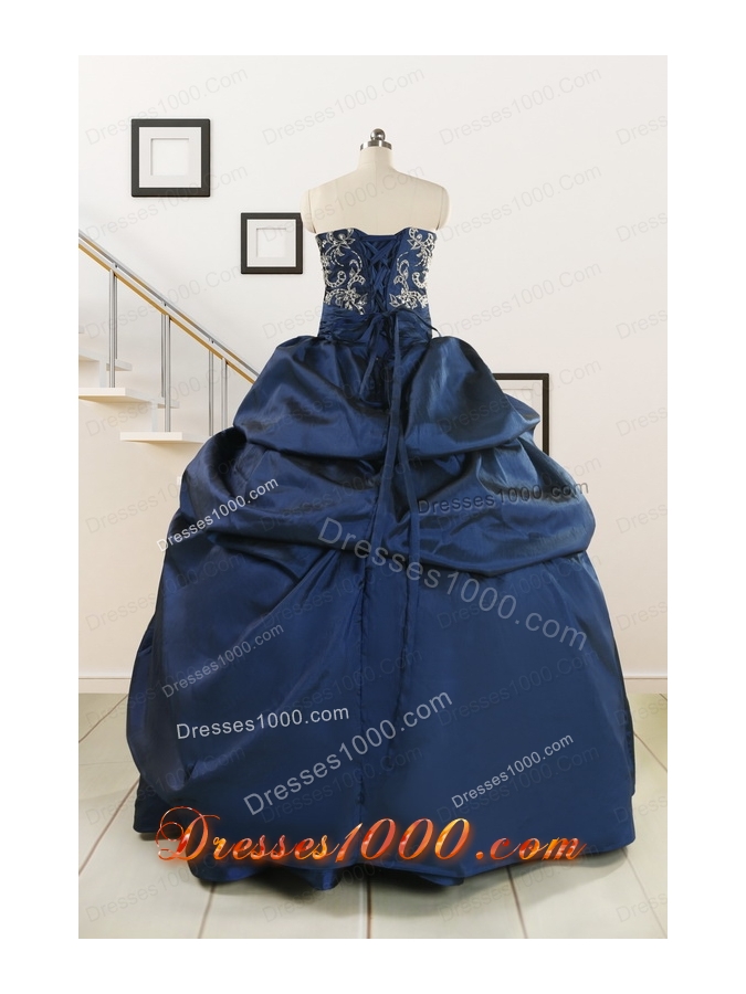 Custom Made Navy Blue Embroidery Quinceanera Dresses with Appliques