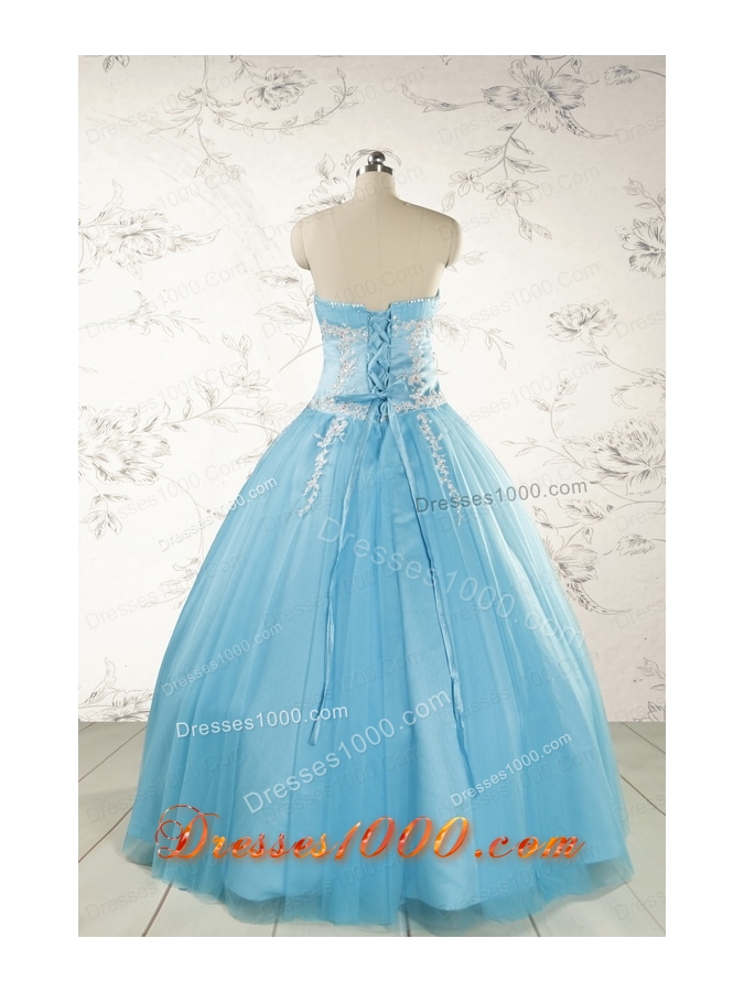 Pretty Beading and Appliques Quinceanera Dresses in Aqua Blue for 2015