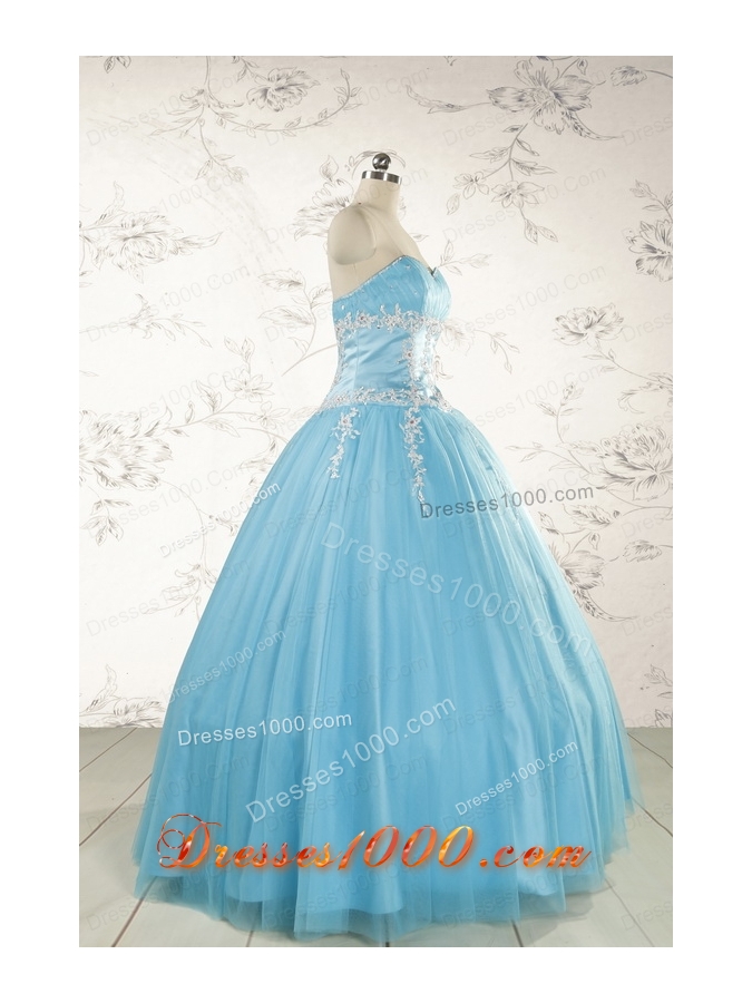 Pretty Beading and Appliques Quinceanera Dresses in Aqua Blue for 2015